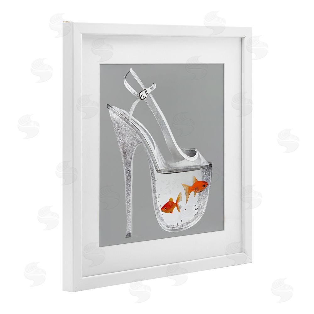 Sasha Sparkle Fish Fashion Goldfish White Framed Print Under Glass with Mat Wall Art