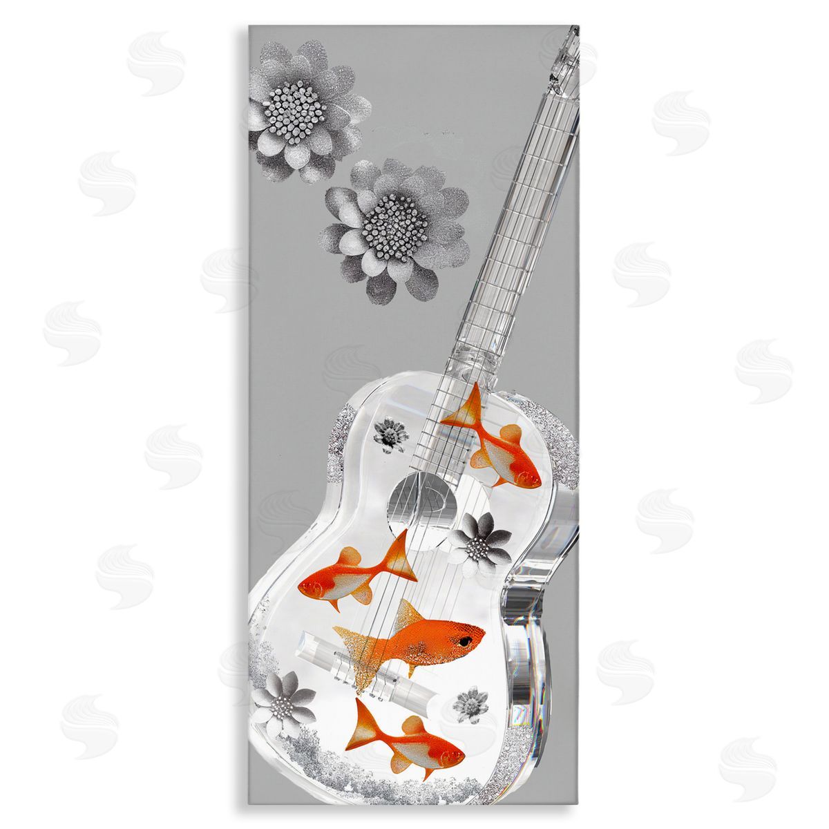 Sasha Sparkle Fish Guitar and Flowers Canvas Wall Art Print