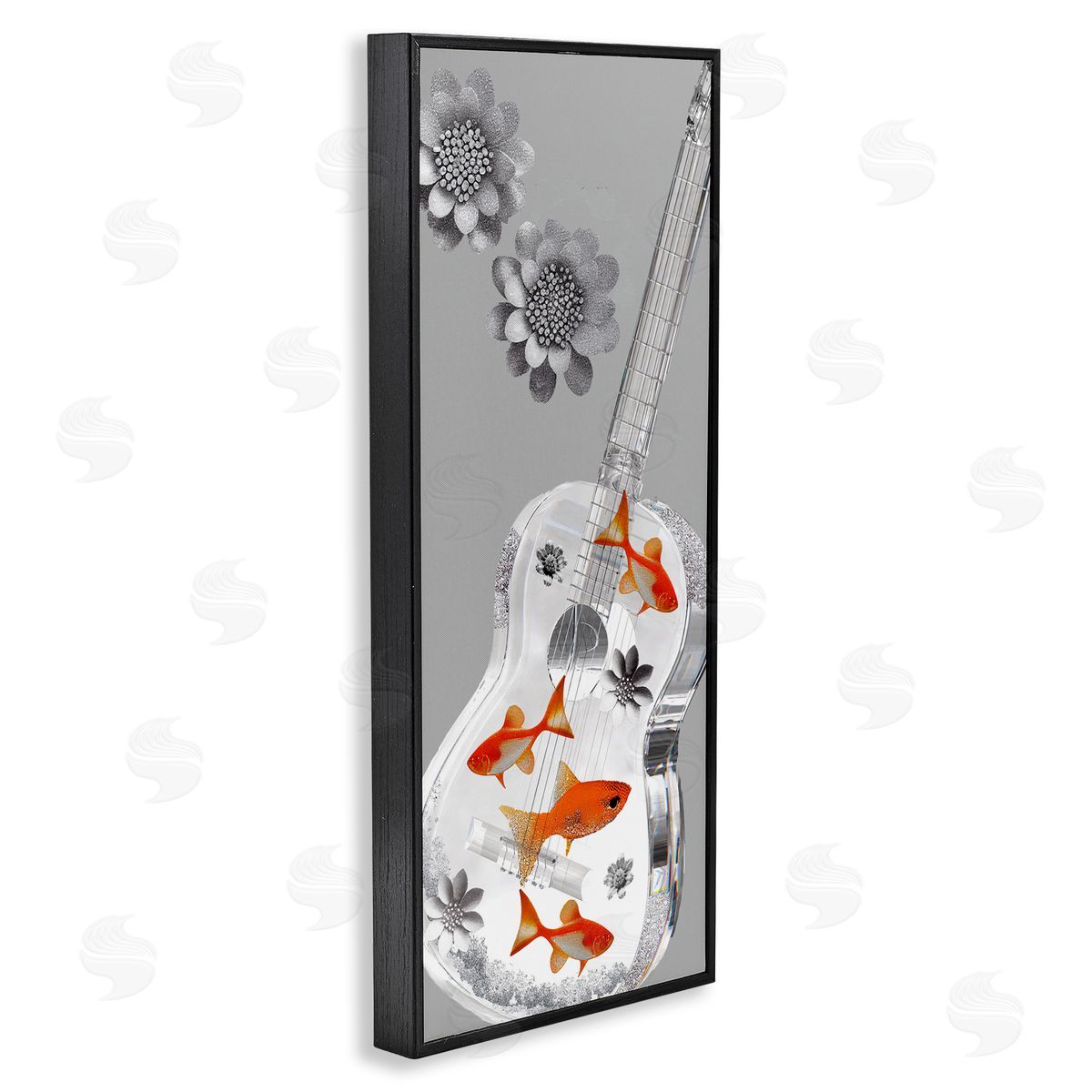 Sasha Sparkle Fish Guitar and Flowers Black Framed Giclee Wall Art Print