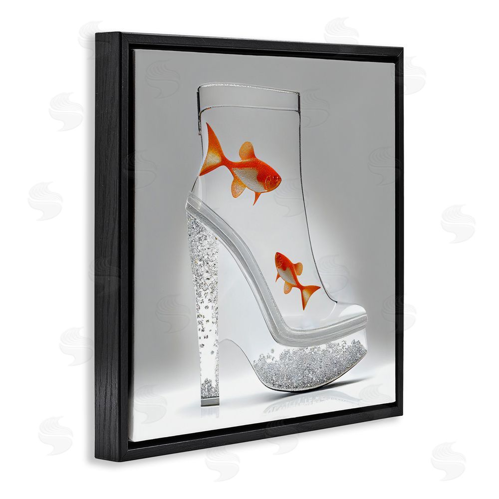 Sasha Sparkle Fish Fashion Boot Black Floating Frame Canvas Wall Art Print