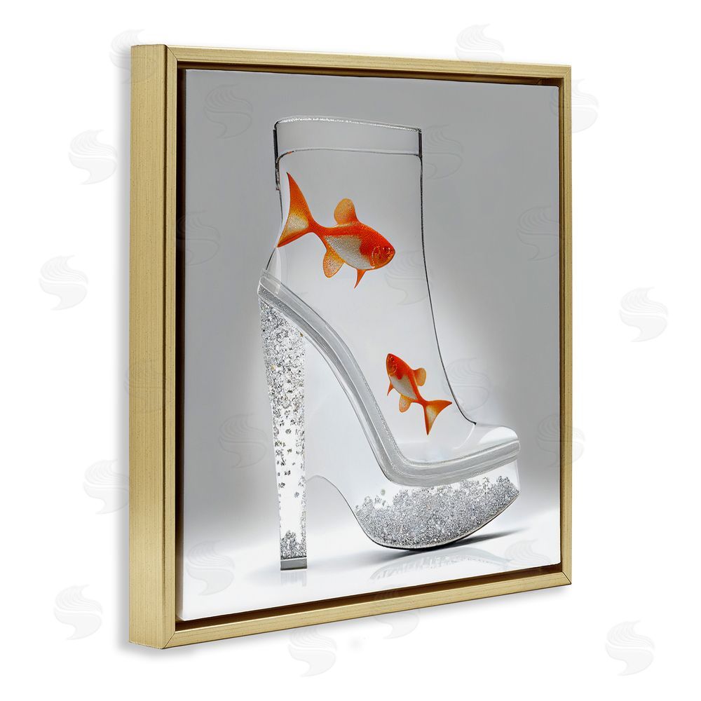 Sasha Sparkle Fish Fashion Boot Gold Floating Frame Canvas Wall Art Print