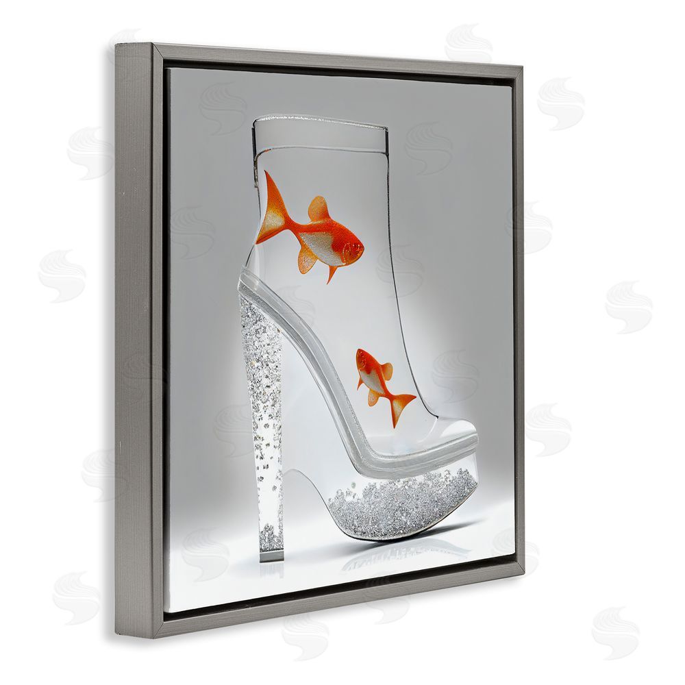 Sasha Sparkle Fish Fashion Boot Gray Floating Frame Canvas Wall Art Print