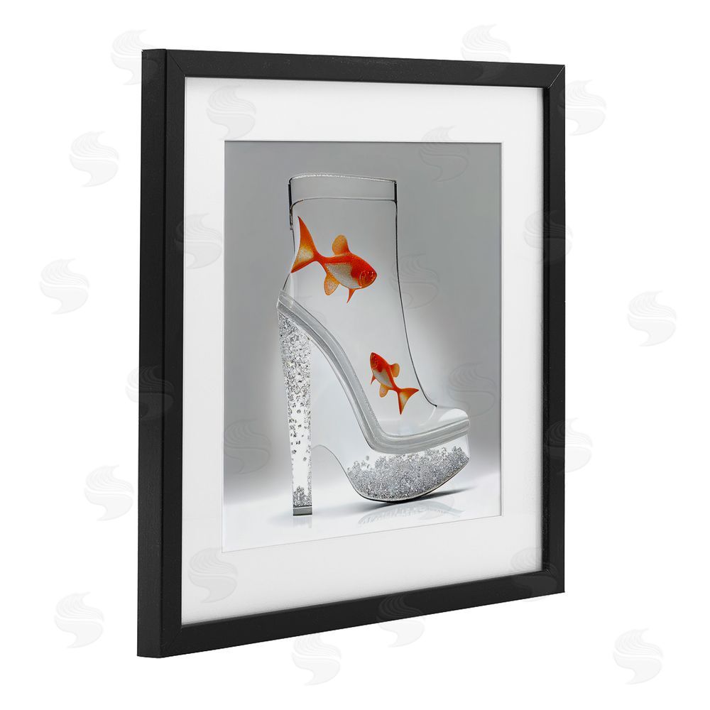 Sasha Sparkle Fish Fashion Boot Black Framed Print Under Glass with White Mat Wall Art