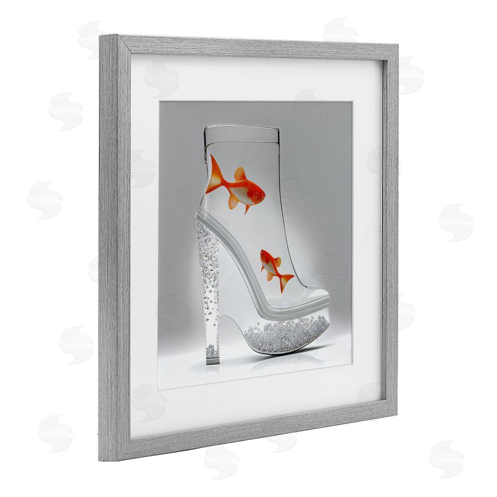 Sasha Sparkle Fish Fashion Boot Gray Framed Print Under Glass with White Mat Wall Art