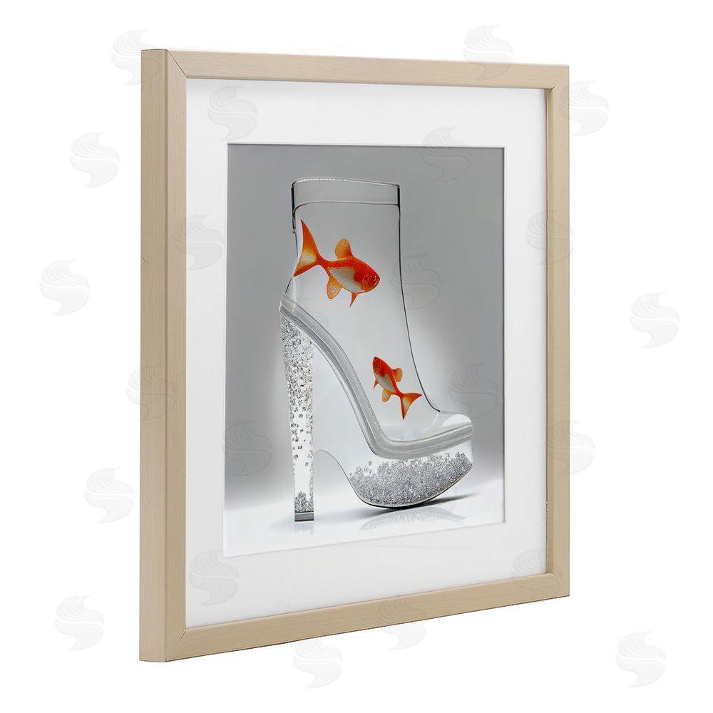 Sasha Sparkle Fish Fashion Boot Birch Framed Print Under Glass with White Mat Wall Art