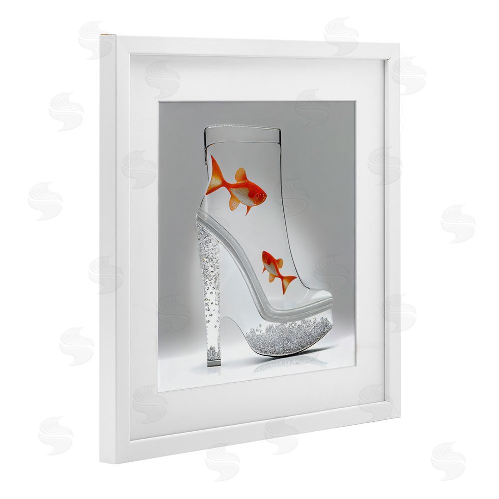 Sasha Sparkle Fish Fashion Boot White Framed Print Under Glass with Mat Wall Art