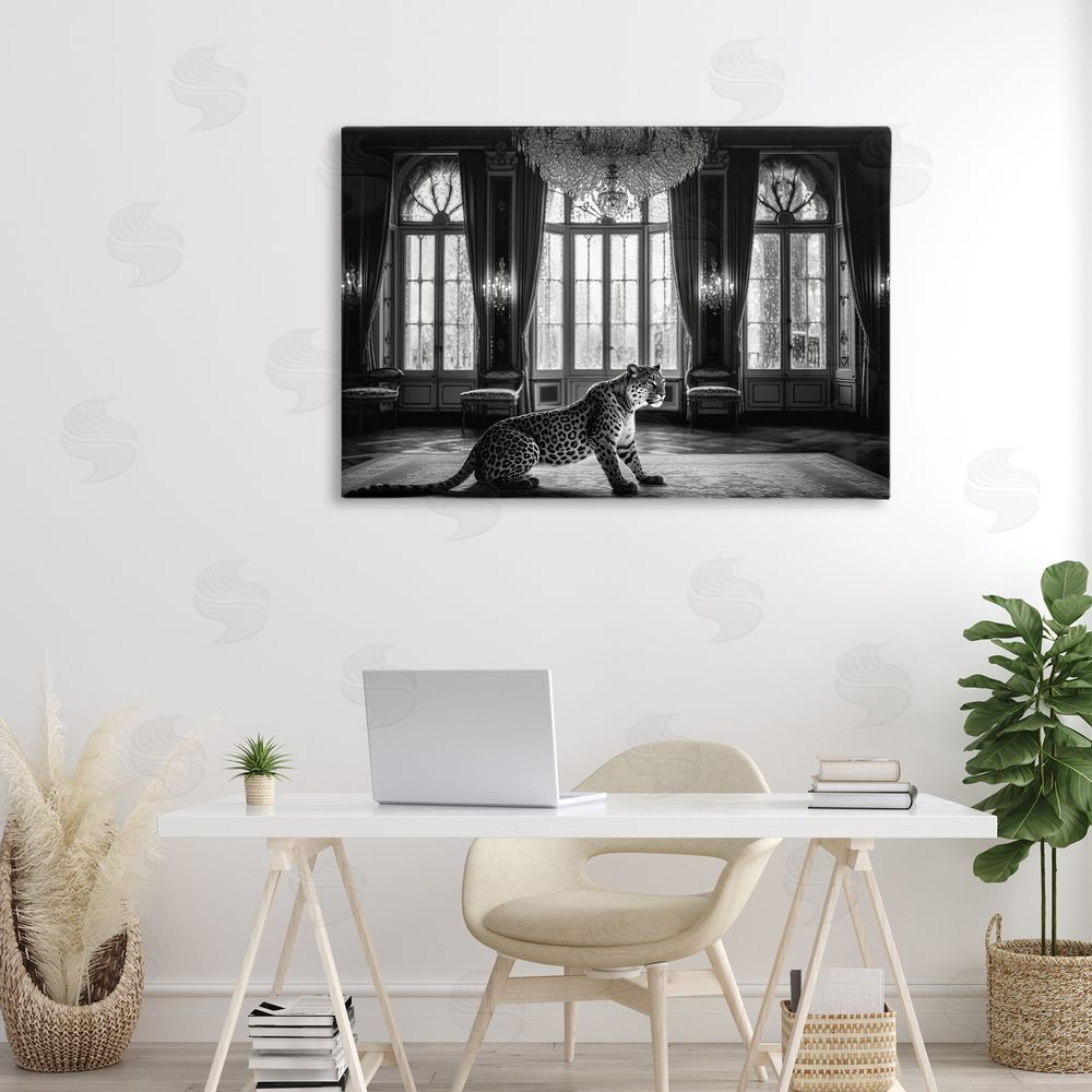 Decent Exposures Snow Leopard in Opulent Mansion Stretched Canvas Wall Art Print in Room