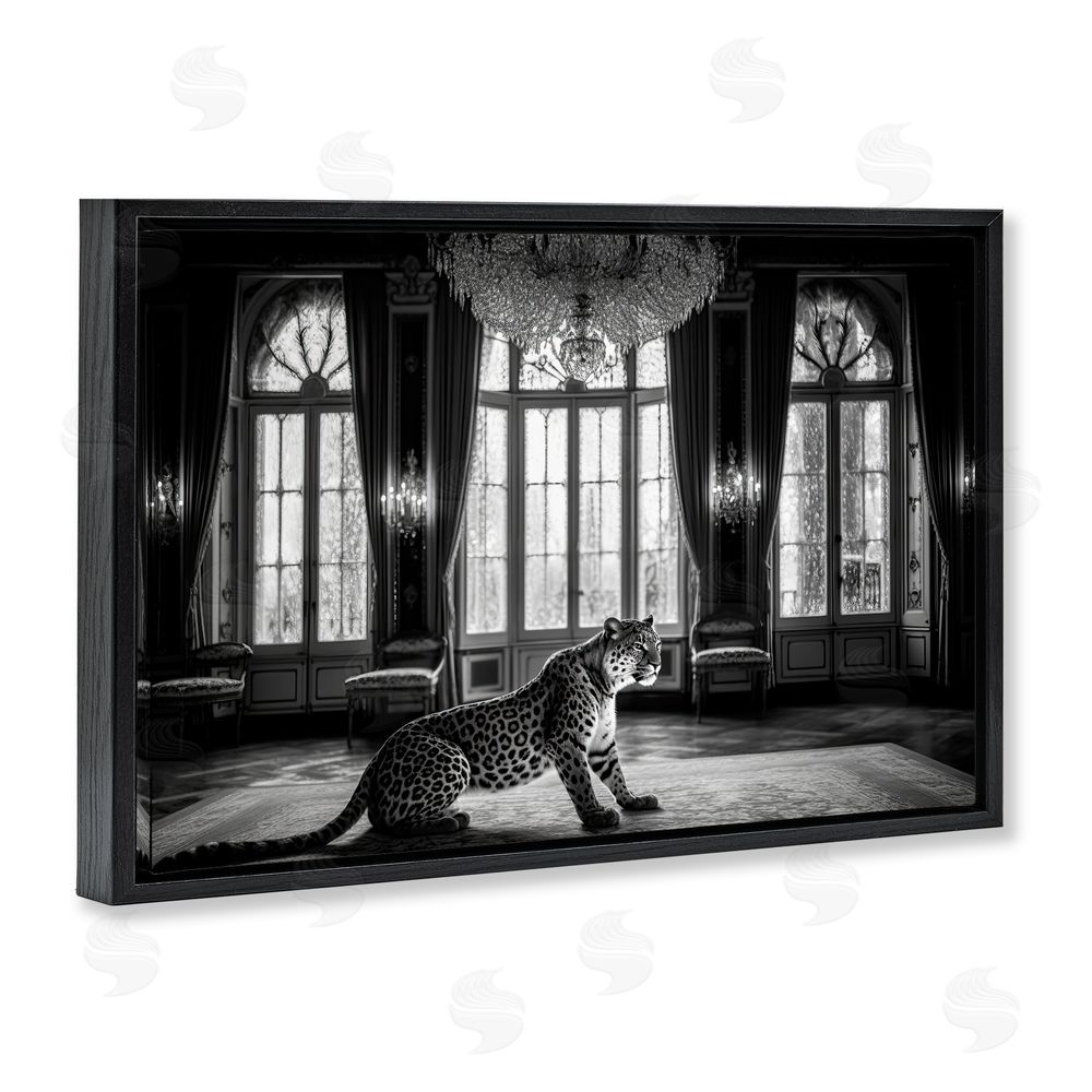 Decent Exposures Snow Leopard in Opulent Mansion Black Floating Frame Canvas Wall Art Print