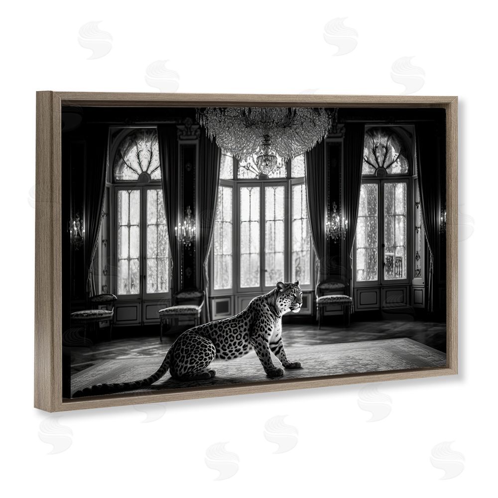 Decent Exposures Snow Leopard in Opulent Mansion Brown Floating Frame Canvas Wall Art Print
