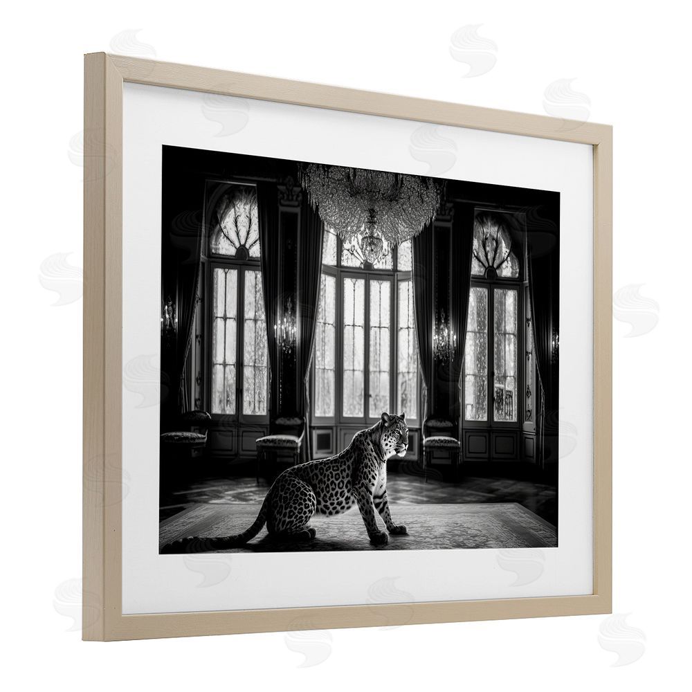 Decent Exposures Snow Leopard in Opulent Mansion Brown Framed Print Under Glass Wall Art