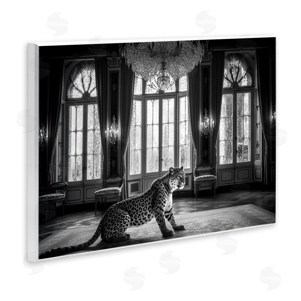 Decent Exposures Snow Leopard in Opulent Mansion Wooden Wall Plaque Art Print