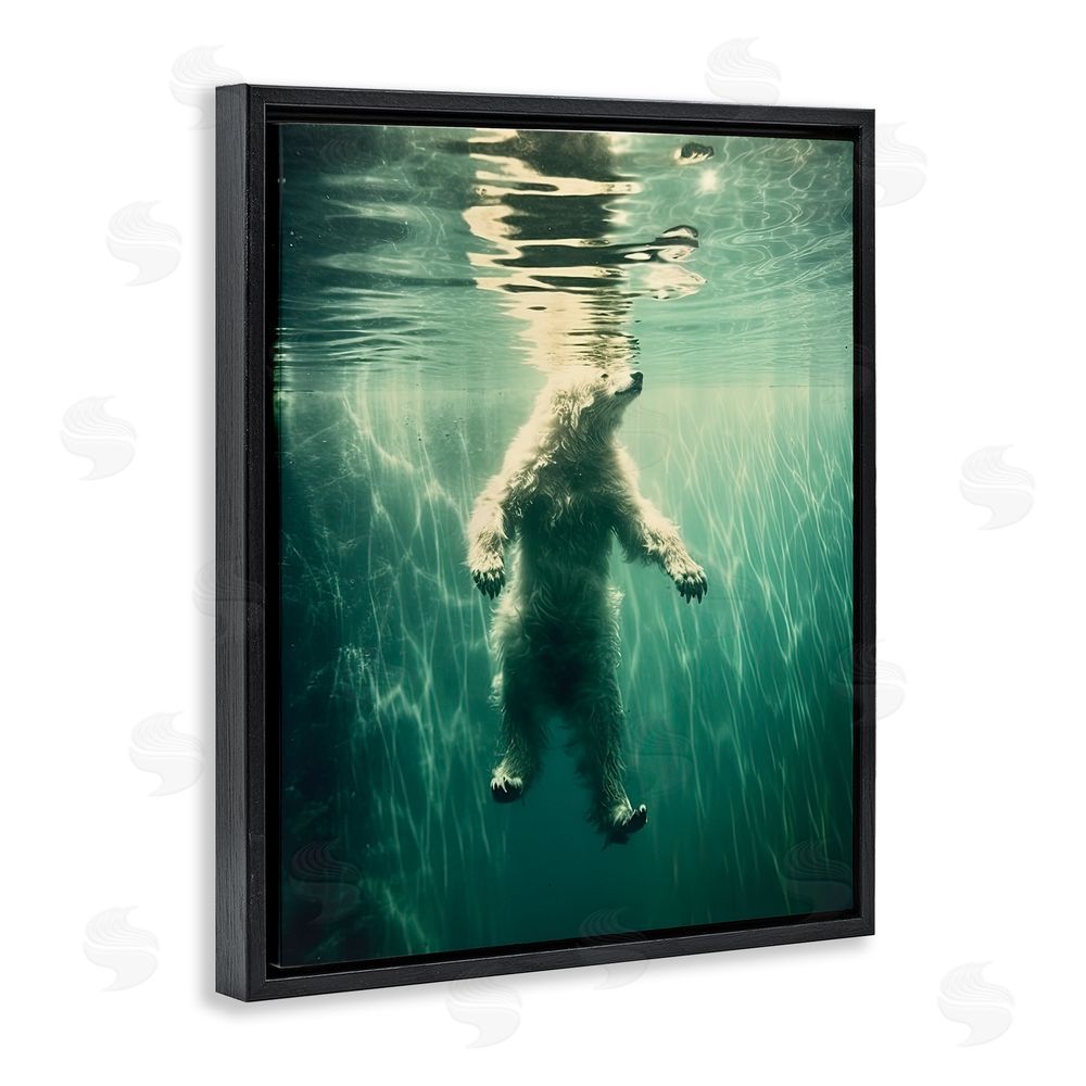 Decent Exposures Floating Bear Underwater Black Floating Frame Canvas Wall Art Print