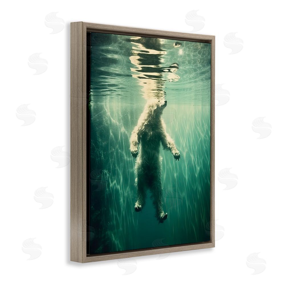 Decent Exposures Floating Bear Underwater Brown Floating Frame Canvas Wall Art Print