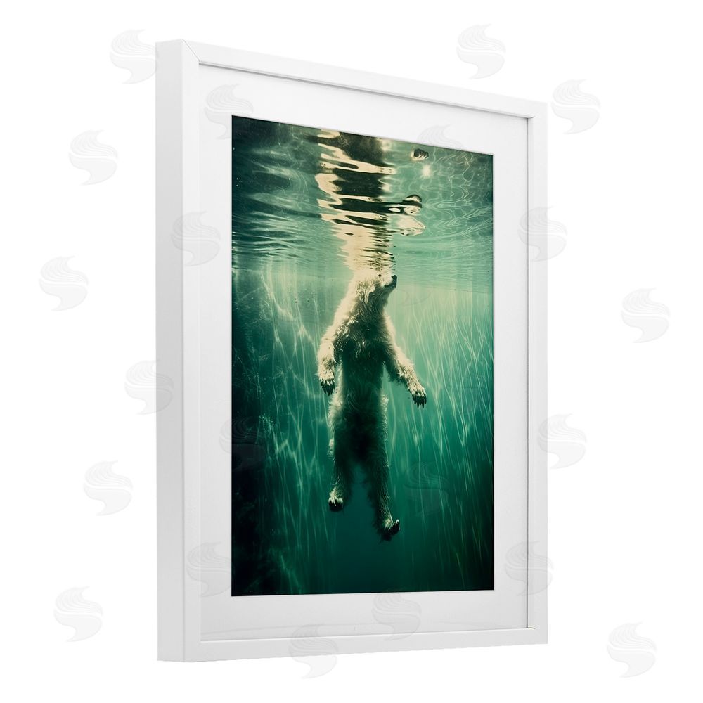 Decent Exposures Floating Bear Underwater White Framed Print Under Glass Wall Art