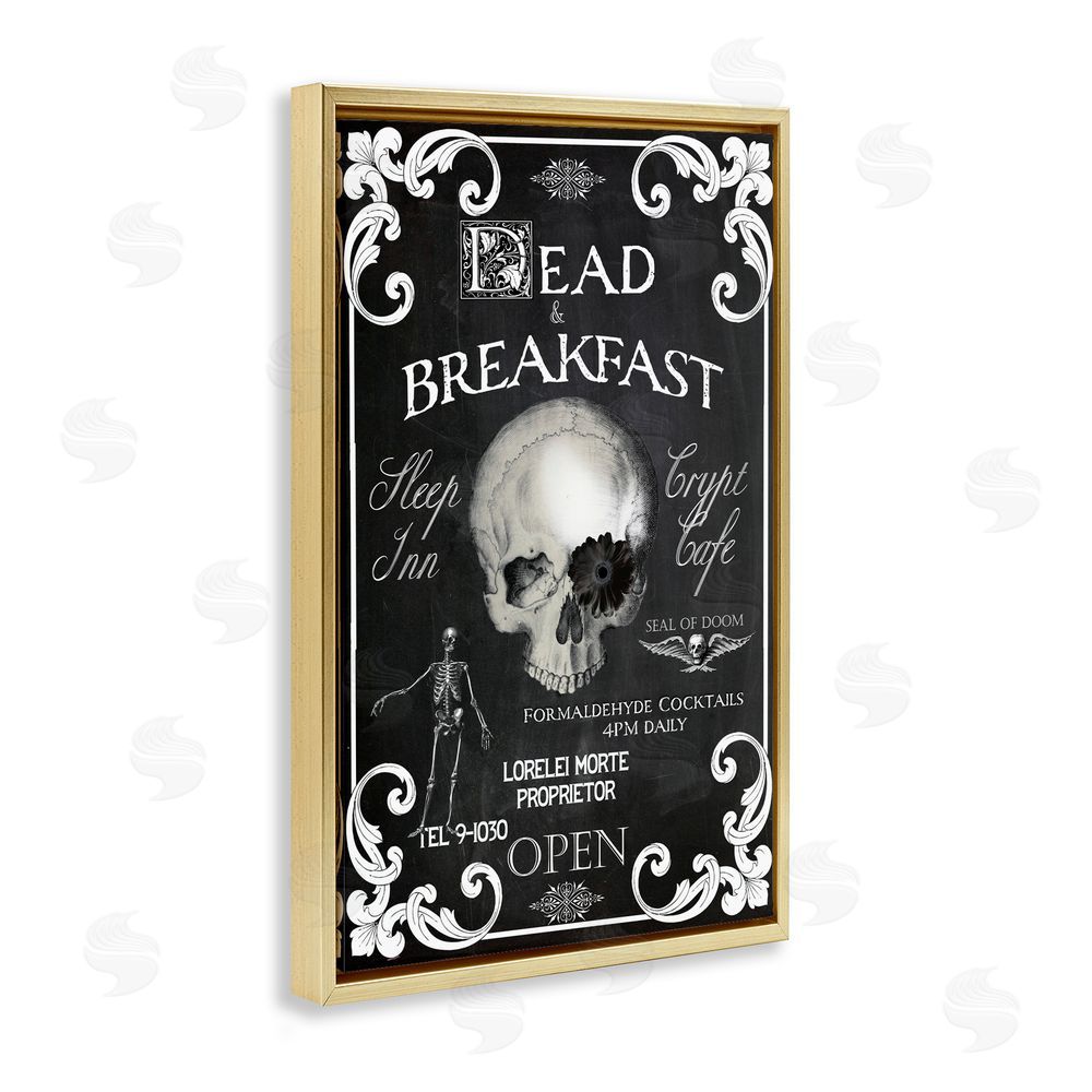Sasha Dead & Breakfast Spooky Skull Gold Floating Frame Canvas Art Print