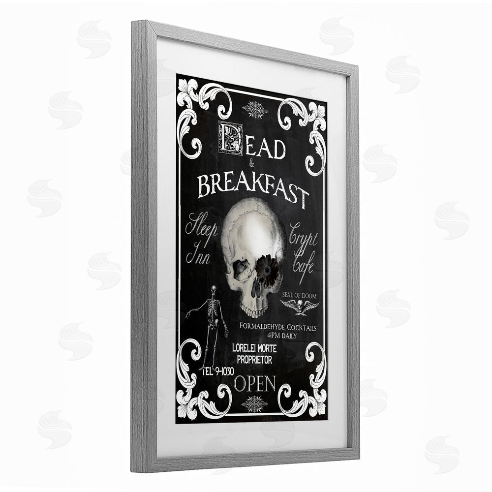 Sasha Dead & Breakfast Spooky Skull Gray Framed Print Under Glass Art