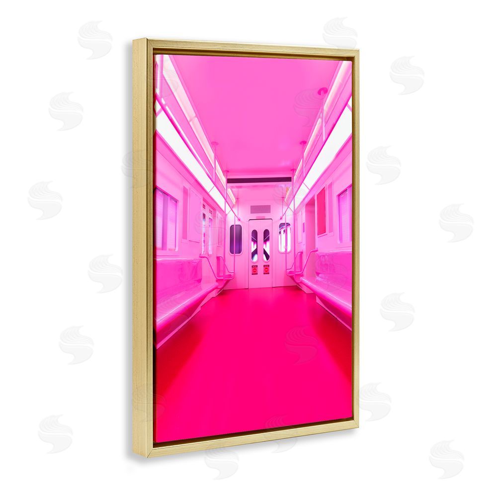 LISH Creative Futuristic Pink Tone Subway Gold Floating Frame Canvas Wall Art Print