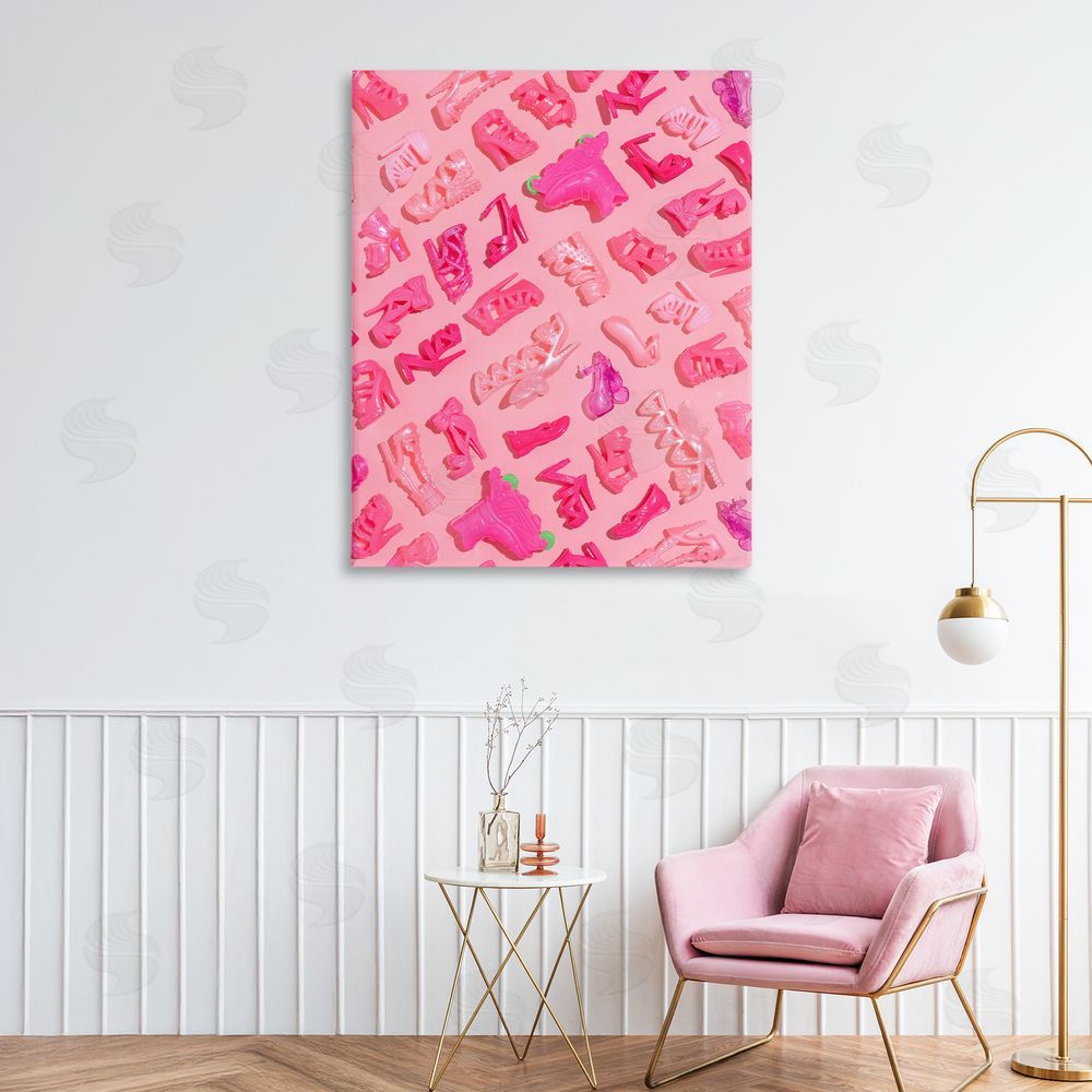 LISH Creative Tiny Doll Shoes Pink Stretched Canvas Wall Art Print in Room