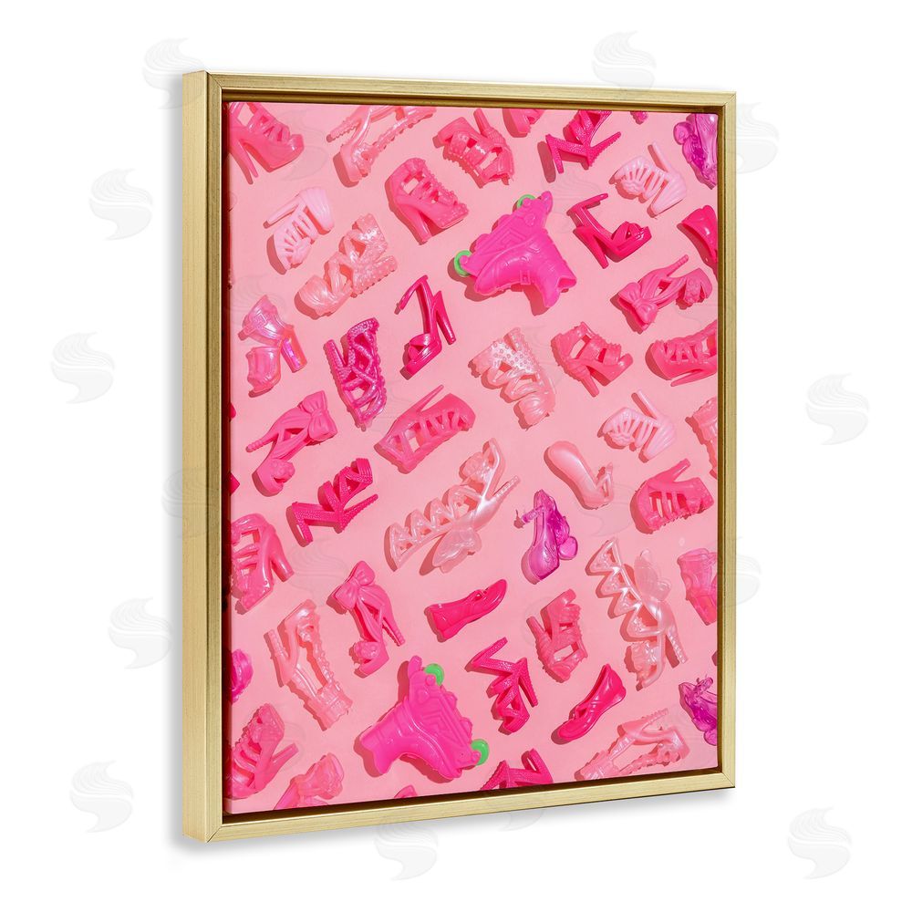 LISH Creative Tiny Doll Shoes Pink Gold Floating Frame Canvas Wall Art Print