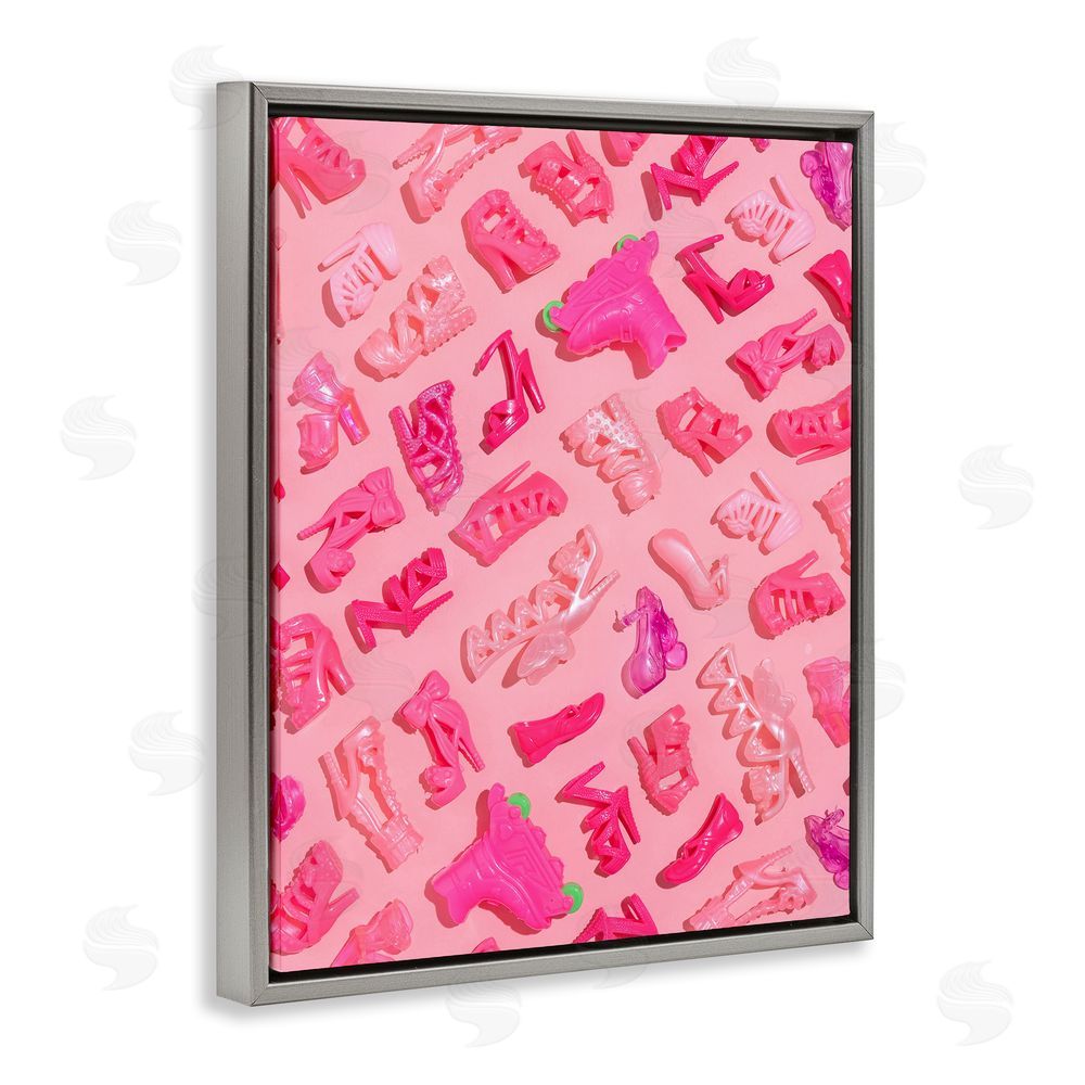 LISH Creative Tiny Doll Shoes Pink Gray Floating Frame Canvas Wall Art Print