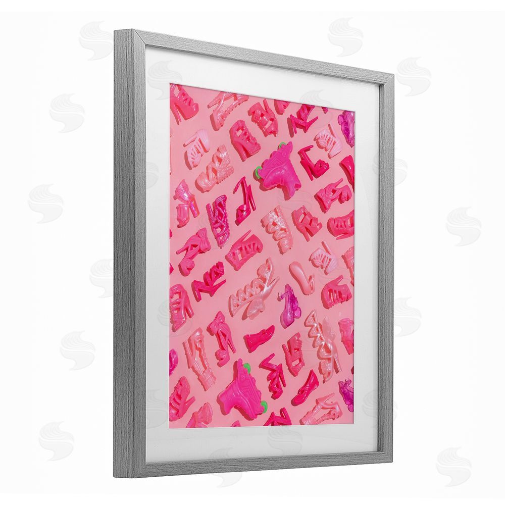 LISH Creative Tiny Doll Shoes Pink Gray Framed Print Under Glass Wall Art
