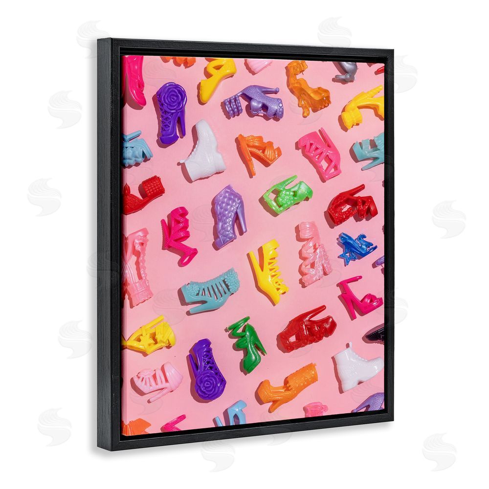 LISH Creative Tiny Colorful Doll Shoes Black Floating Frame Canvas Wall Art Print