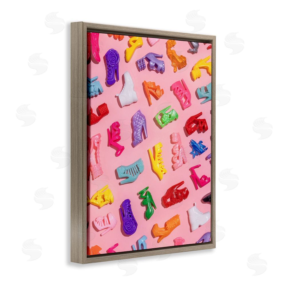 LISH Creative Tiny Colorful Doll Shoes Brown Floating Frame Canvas Wall Art Print
