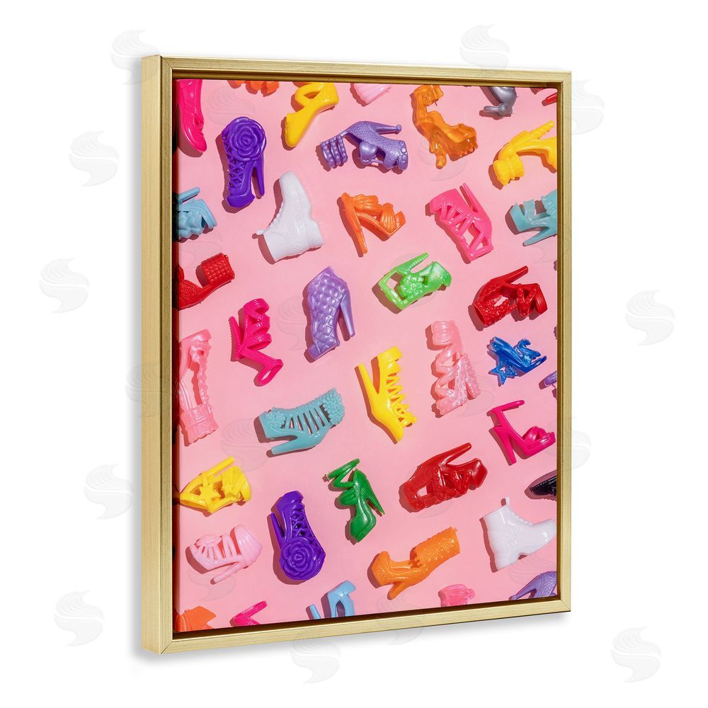 LISH Creative Tiny Colorful Doll Shoes Gold Floating Frame Canvas Wall Art Print