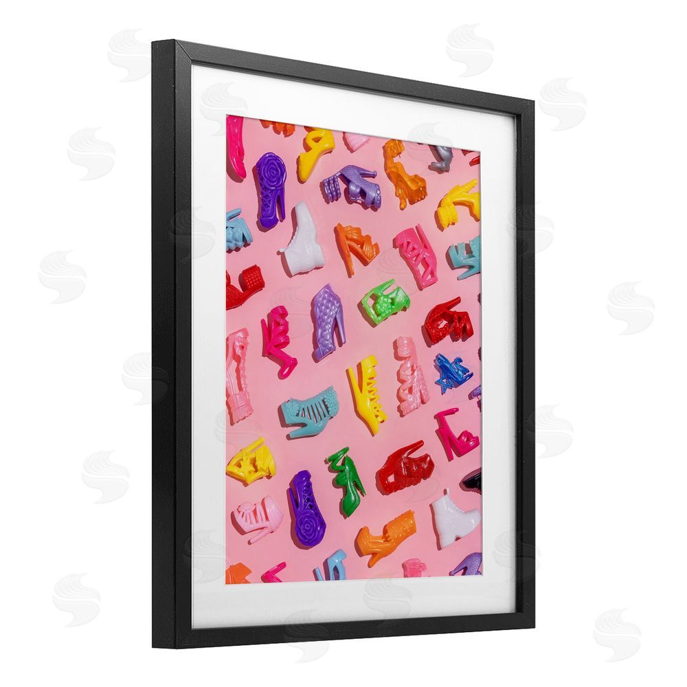 LISH Creative Tiny Colorful Doll Shoes Black Framed Print Under Glass Wall Art