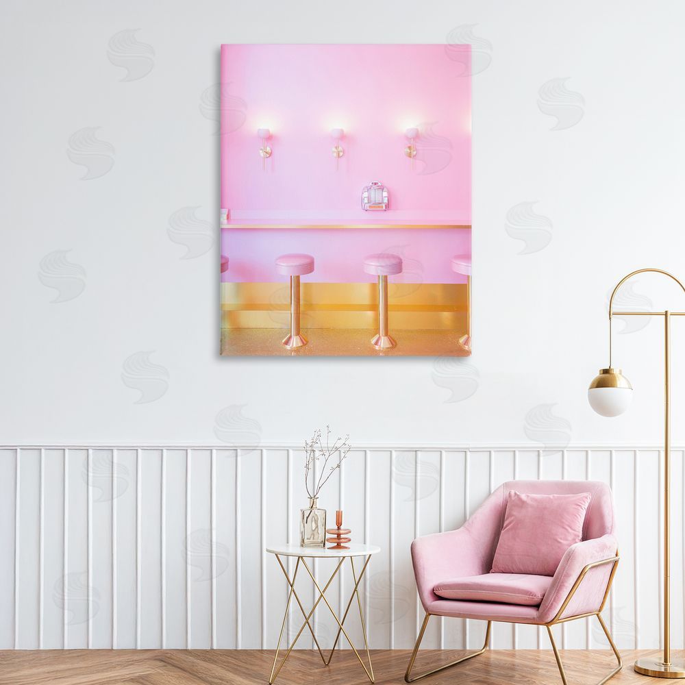 LISH Creative Pink Retro Dessert Parlor Stretched Canvas Wall Art Print in Room