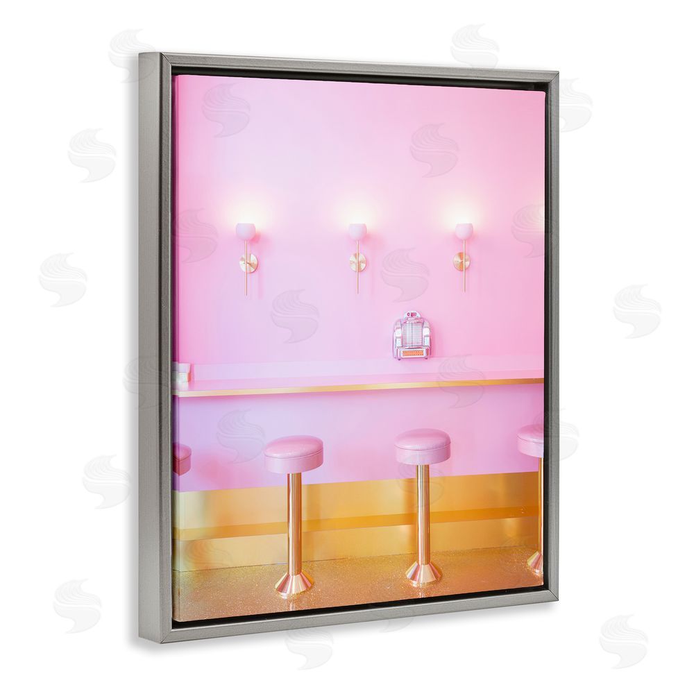 LISH Creative Pink Retro Dessert Parlor Gray Floating Frame Canvas Wall Art Print