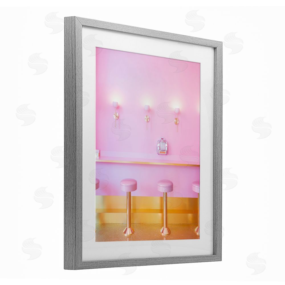 LISH Creative Pink Retro Dessert Parlor Gray Framed Print Under Glass Wall Art