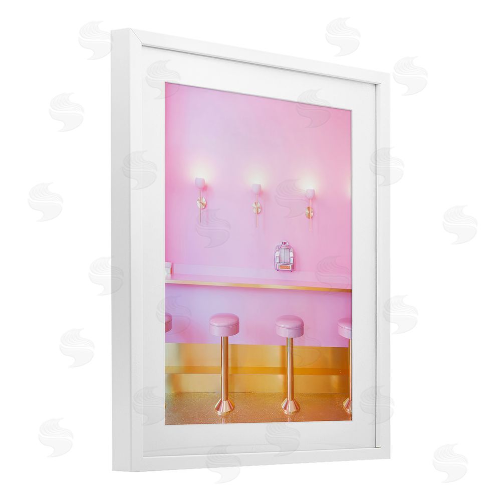 LISH Creative Pink Retro Dessert Parlor White Framed Print Under Glass Wall Art