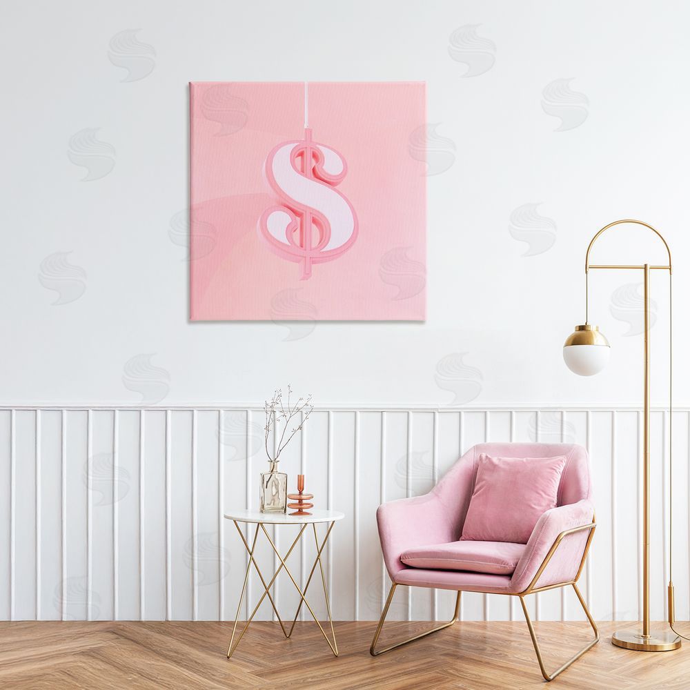 LISH Creative Pink Pastel Dollar Sign Stretched Canvas Wall Art Print in Room