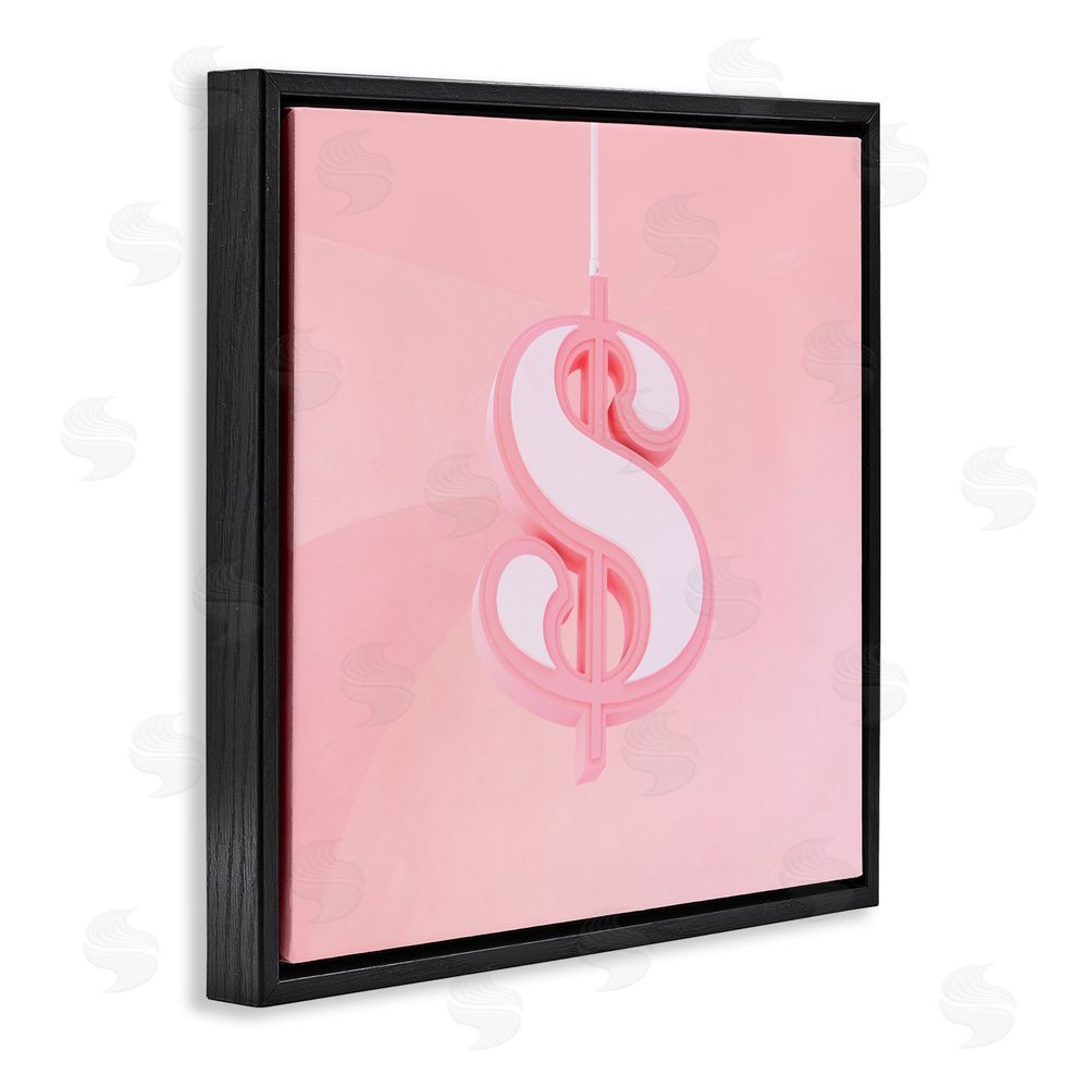 LISH Creative Pink Pastel Dollar Sign Black Floating Frame Canvas Wall Art Print