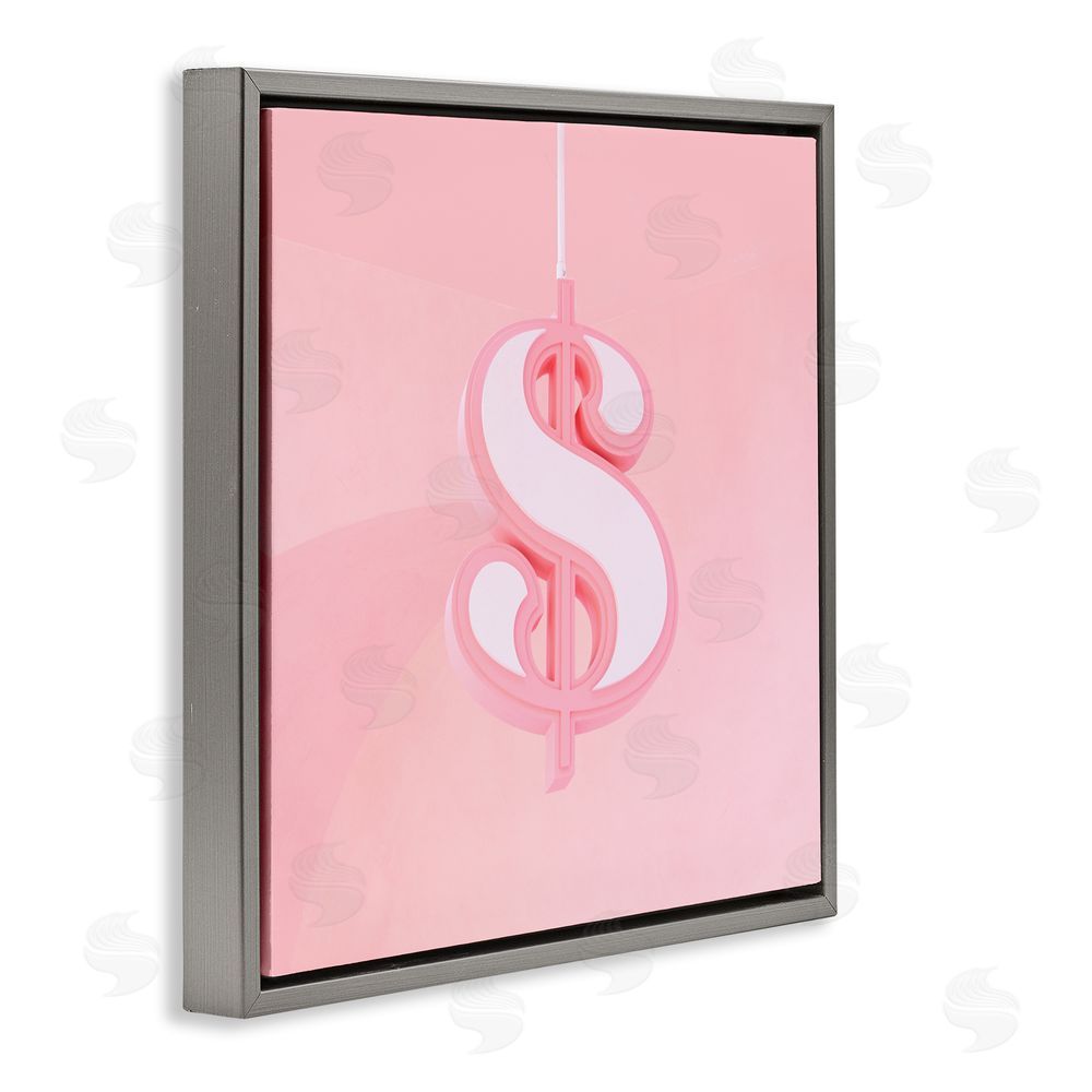 LISH Creative Pink Pastel Dollar Sign Gray Floating Frame Canvas Wall Art Print