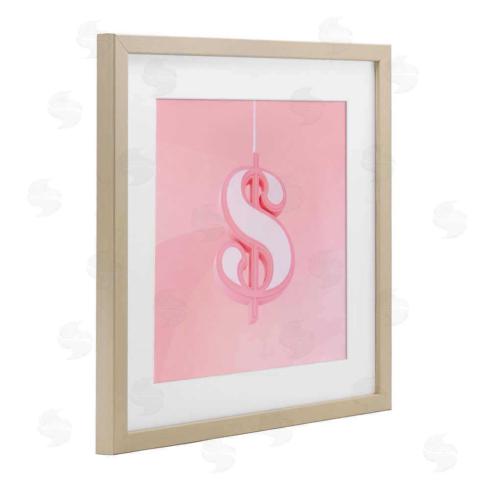 LISH Creative Pink Pastel Dollar Sign Brown Framed Print Under Glass Wall Art