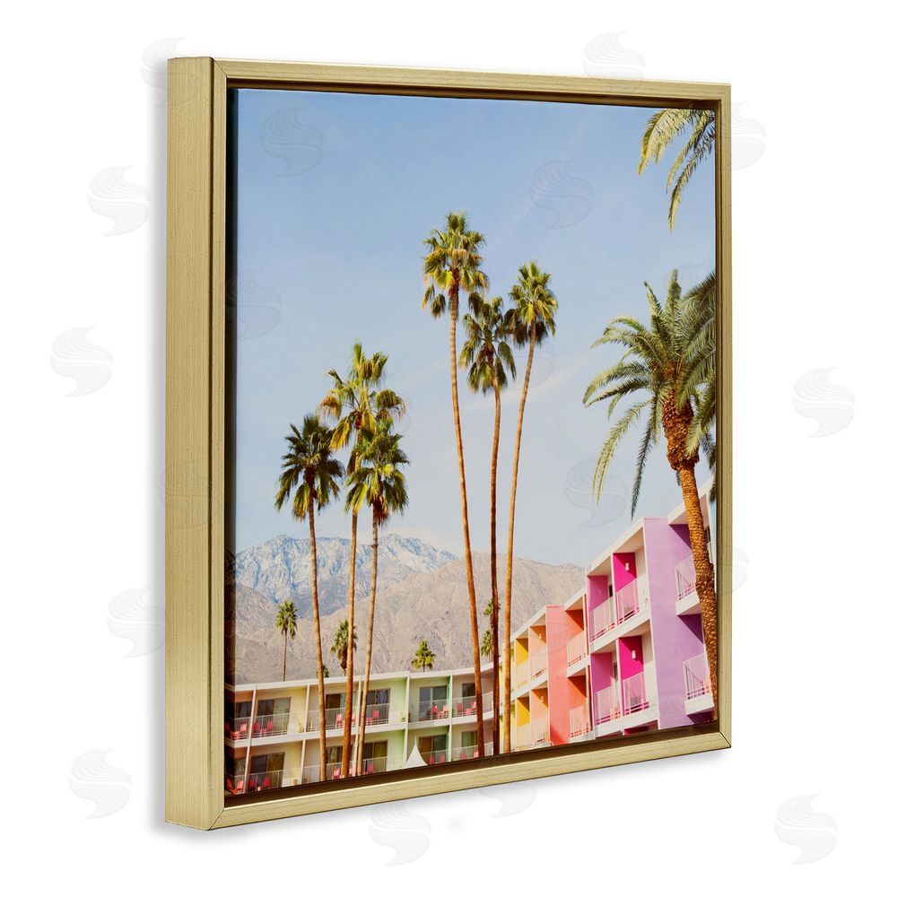 LISH Creative Looming Palms over Resort Gold Floating Frame Canvas Wall Art Print