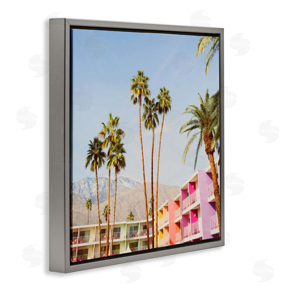 LISH Creative Looming Palms over Resort Gray Floating Frame Canvas Wall Art Print