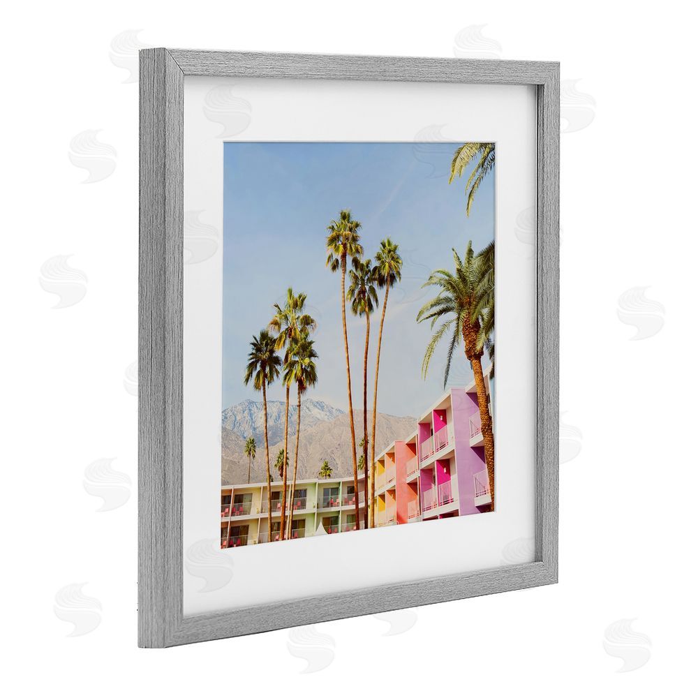 LISH Creative Looming Palms over Resort Gray Framed Print Under Glass Wall Art