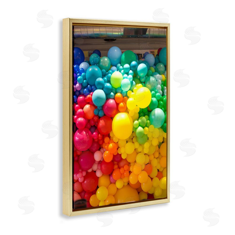 LISH Creative Lively Colorful Balloons Gold Floating Frame Canvas Wall Art