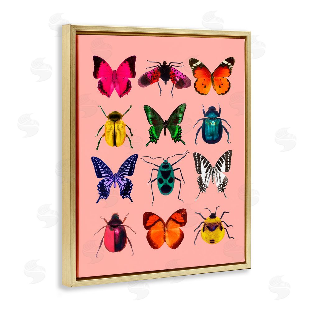 LISH Creative Colorful Bug Species on Pink Gold Floating Frame Canvas Wall Art Print