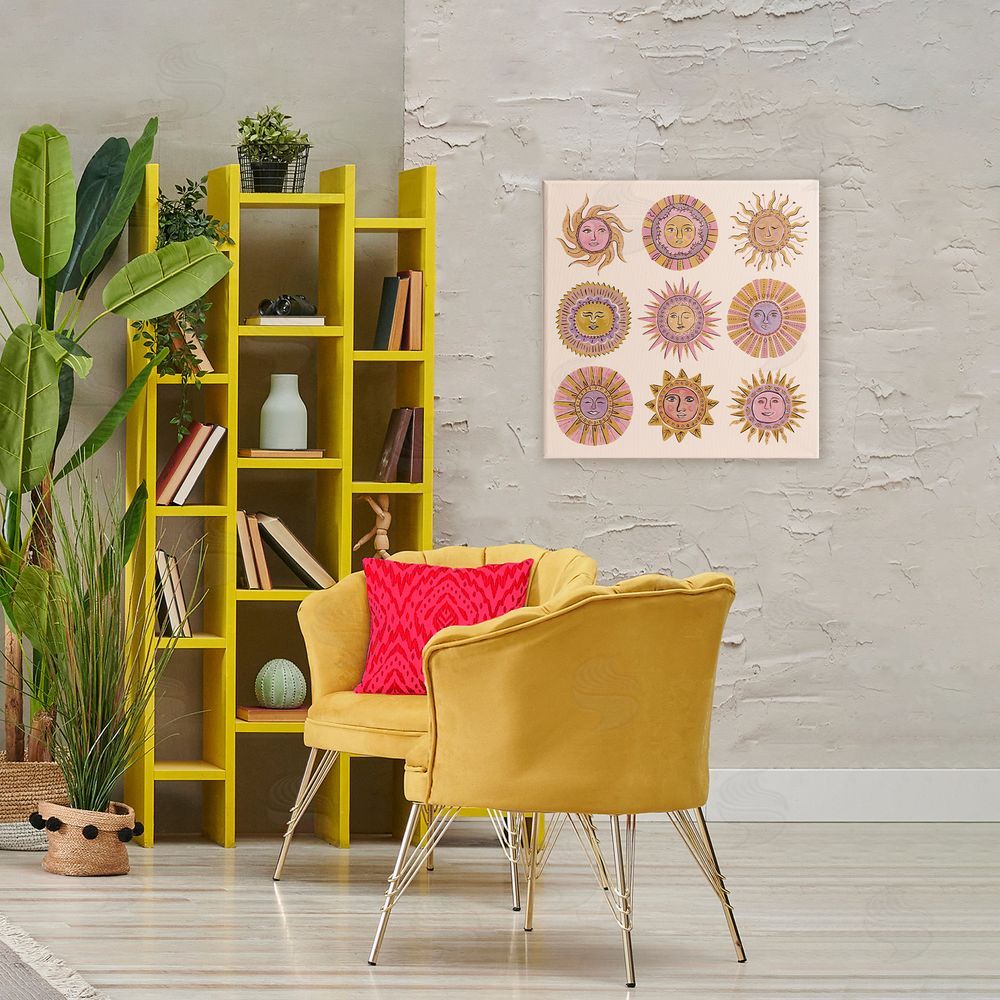 Two If By Sea Studios Boho Solar Faces Stretched Canvas Wall Art in Room