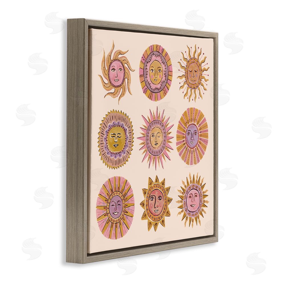 Two If By Sea Studios Boho Solar Faces Brown Floating Frame Canvas Wall Art Print