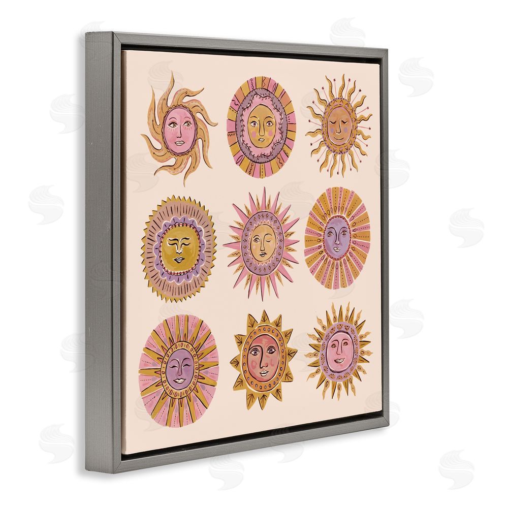 Two If By Sea Studios Boho Solar Faces Gray Floating Frame Canvas Wall Art Print