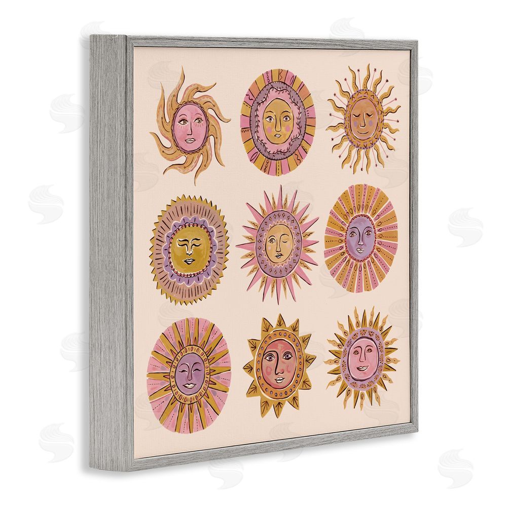 Two If By Sea Studios Boho Solar Faces Gray Framed Giclee Wall Art Print