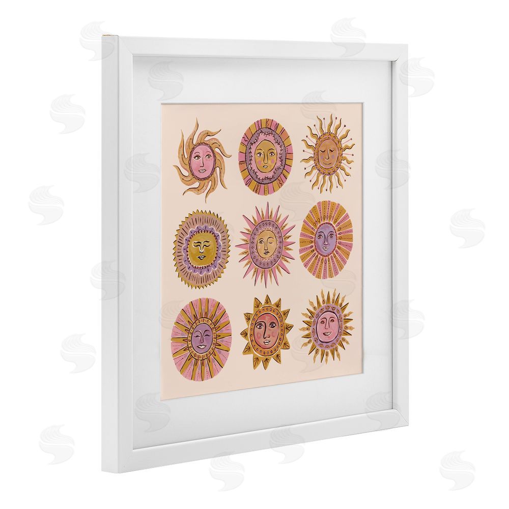 Two If By Sea Studios Boho Solar Faces White Framed Print Under Glass Wall Art