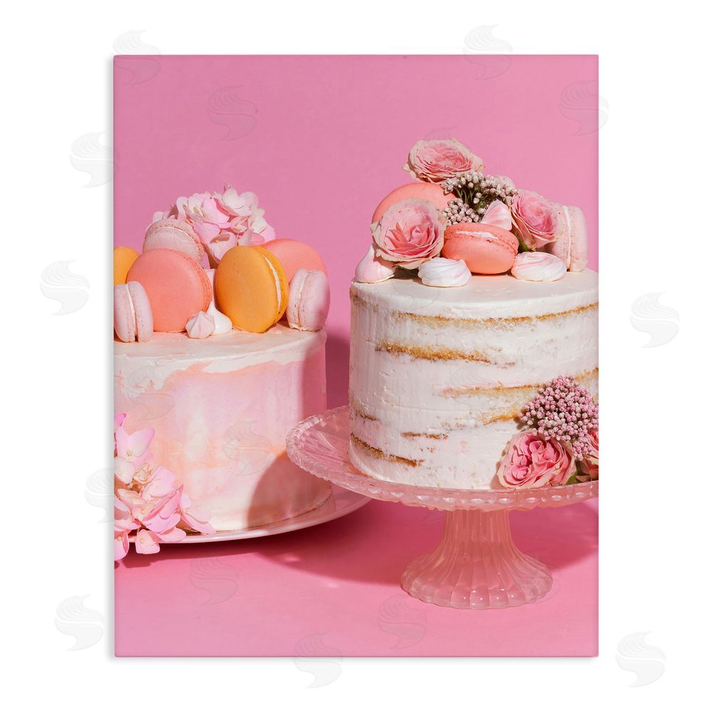 LISH Creative Pink Pastel Macaroon Cakes Stretched Canvas Wall Art Print