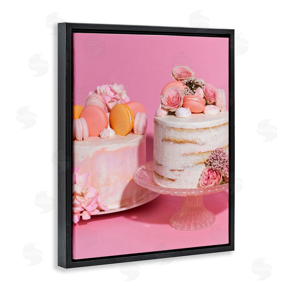 LISH Creative Pink Pastel Macaroon Cakes Black Floating Frame Canvas Wall Art Print