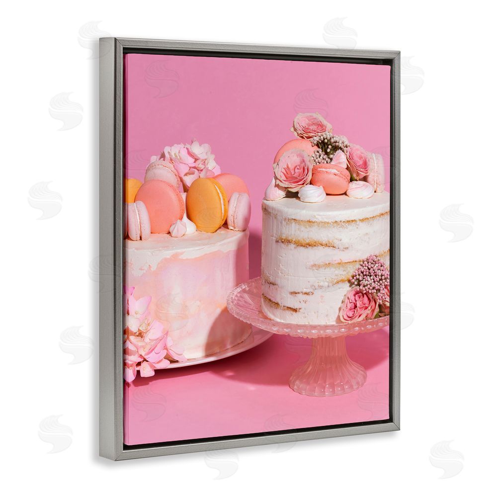 LISH Creative Pink Pastel Macaroon Cakes Gray Floating Frame Canvas Wall Art Print